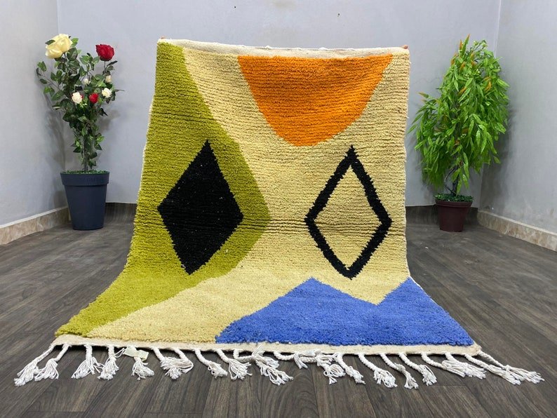 Berber wool gifts for him, Carpet Geometric Tribal Design, Handmade Moroccan Rug