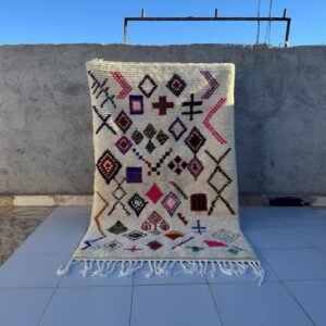 Azilal Rug | Handmade Berber Wool Carpet | Boho Abstract Symbols Area Rug | Tribal Moroccan Decor | Custom Size Rug