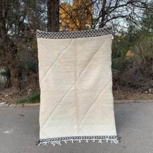 Handmade White Moroccan Berber Rug | Custom Boho Area Carpet | Tribal Moroccan Bedroom Decor