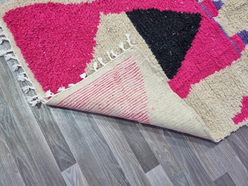 Handmade Pink Beni Ourain Carpet – Colorful Wool Rug for Living Room & Bedroom – Custom Moroccan Rug with Multicolored Azilal Design – Tapis Berbère - Image 2