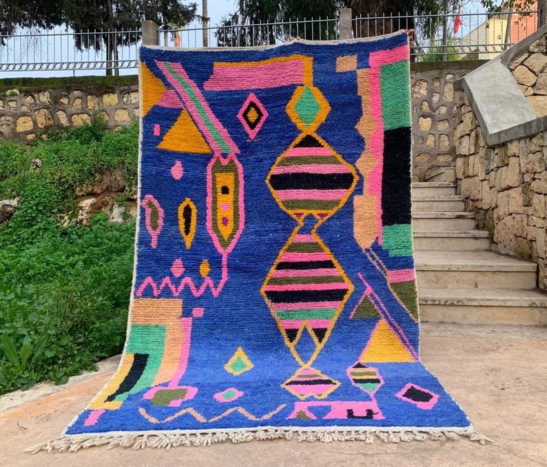 Colorful Abstract Moroccan Wool Rug – Handwoven Berber Art by Rugdir