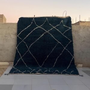 Handmade Navy Blue Moroccan Rug | Wool Beni Ourain Carpet with Diamond Pattern | Custom Minimalist Boho Area Rug