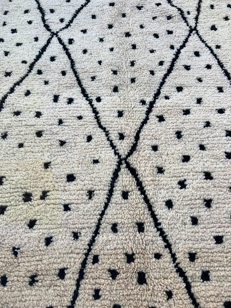 Handmade Moroccan Beni Ourain Rug | Cream Wool Berber Carpet with Black Diamond Pattern | Minimalist Boho Area Rug - Image 7