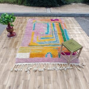 Moroccan Beni Ourain Berber Rug, Unique Boujaad Wool Rug, Abstract Moroccan Rug, Handwoven Winter Wool Carpet.