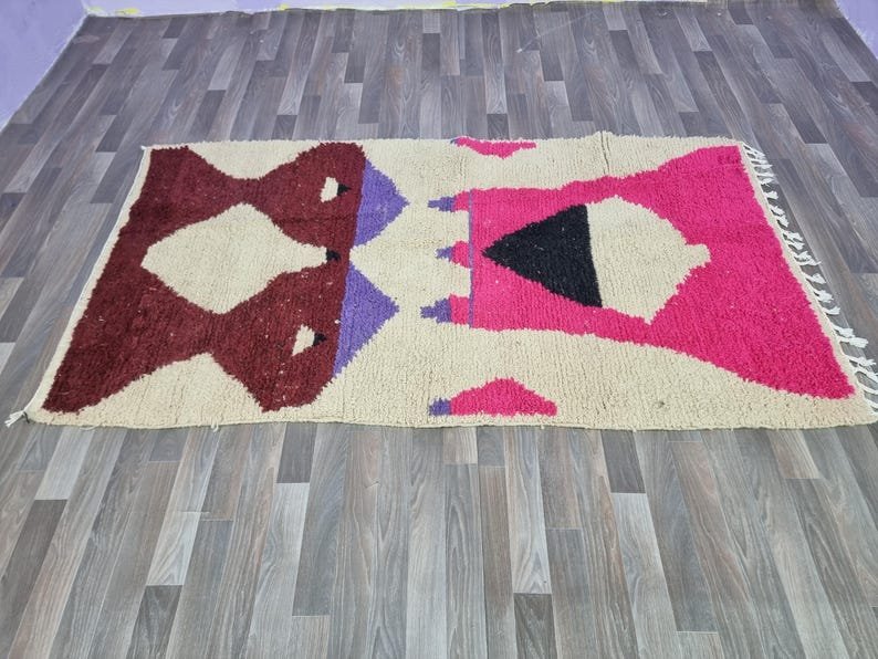 Handmade Pink Beni Ourain Carpet – Colorful Wool Rug for Living Room & Bedroom – Custom Moroccan Rug with Multicolored Azilal Design – Tapis Berbère - Image 10