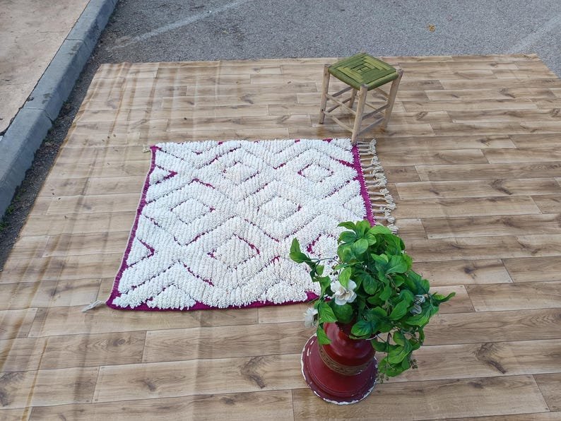 White Moroccan Berber Rug, Custom Beni Ourain Carpet, Boujaad Wool Rug