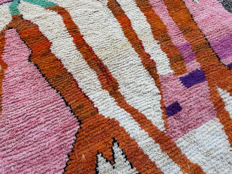 Moroccan Pink & Brown Boujaad Rug – Handmade Custom Berber Rug – White & Green Moroccan Home Decor Rug - Image 7
