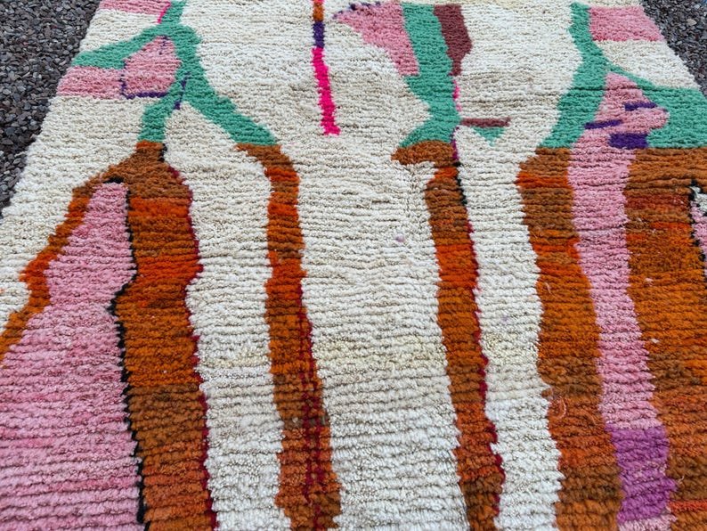 Moroccan Pink & Brown Boujaad Rug – Handmade Custom Berber Rug – White & Green Moroccan Home Decor Rug - Image 8