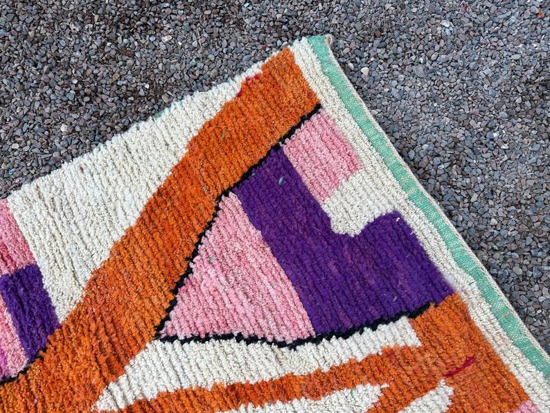 Moroccan Pink & Brown Boujaad Rug – Handmade Custom Berber Rug – White & Green Moroccan Home Decor Rug - Image 12