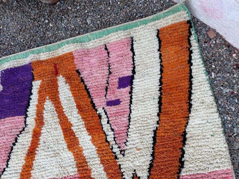 Moroccan Pink & Brown Boujaad Rug – Handmade Custom Berber Rug – White & Green Moroccan Home Decor Rug - Image 14