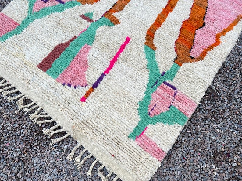 Moroccan Pink & Brown Boujaad Rug – Handmade Custom Berber Rug – White & Green Moroccan Home Decor Rug - Image 17