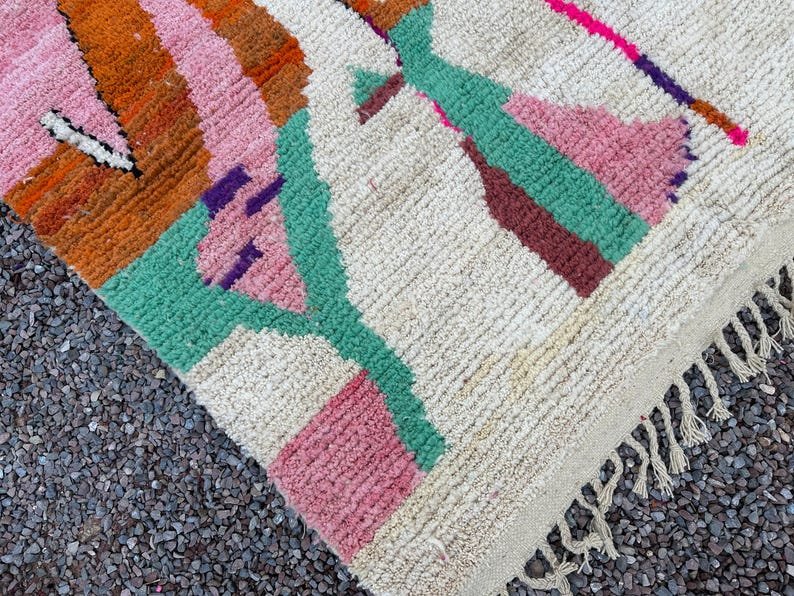 Moroccan Pink & Brown Boujaad Rug – Handmade Custom Berber Rug – White & Green Moroccan Home Decor Rug - Image 18