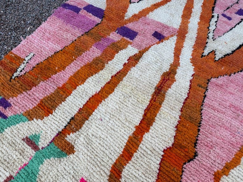 Moroccan Pink & Brown Boujaad Rug – Handmade Custom Berber Rug – White & Green Moroccan Home Decor Rug - Image 20