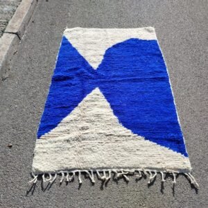 Blue and White Moroccan Rug: Hand-Knotted Berber Wool Rug