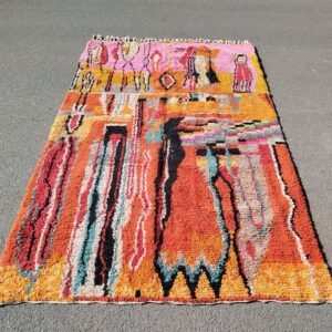 Handmade Multicolored Boujaad Rug: Moroccan Berber Wool Carpet