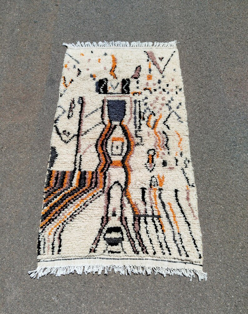 Berber Wool Rug: Colorful Tribal Abstract Design