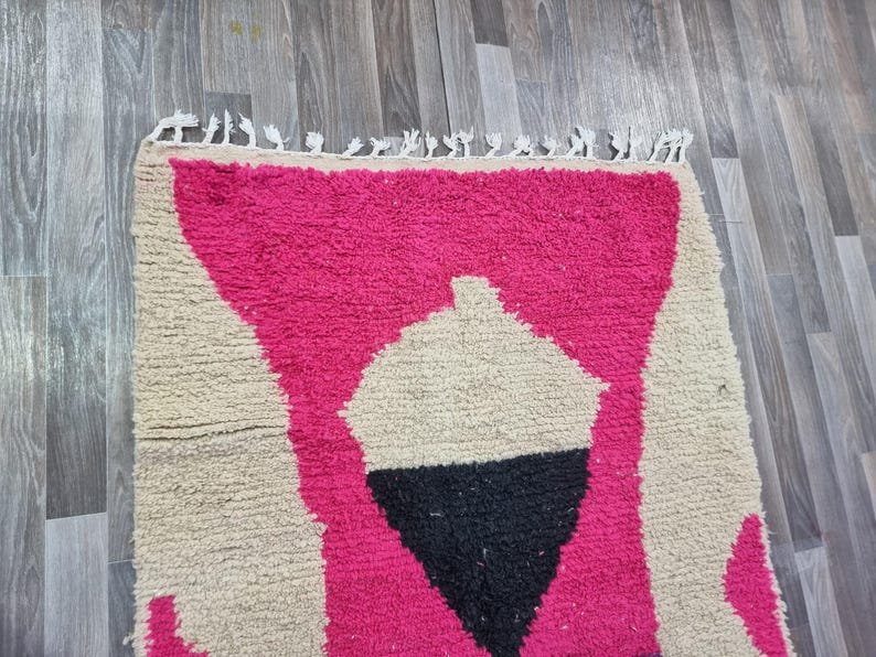 Handmade Pink Beni Ourain Carpet – Colorful Wool Rug for Living Room & Bedroom – Custom Moroccan Rug with Multicolored Azilal Design – Tapis Berbère - Image 3