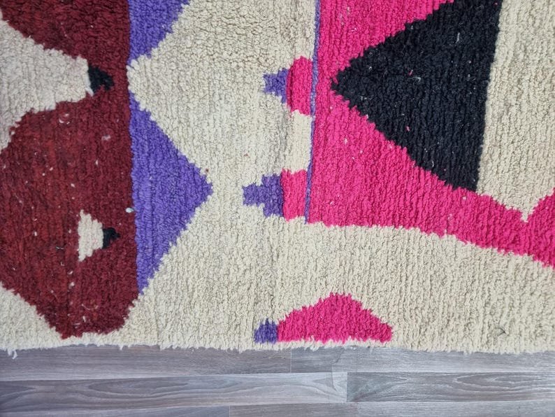 Handmade Pink Beni Ourain Carpet – Colorful Wool Rug for Living Room & Bedroom – Custom Moroccan Rug with Multicolored Azilal Design – Tapis Berbère - Image 4