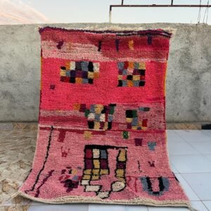 Moroccan Handwoven Rug – Custom Pink Berber Carpet | Abstract Boucherouite Area Rug | Handmade Moroccan Boho Decor | Colorful Wool Art Rug