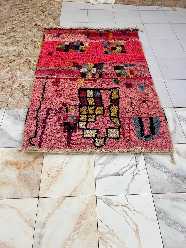 Moroccan Handwoven Rug – Custom Pink Berber Carpet | Abstract Boucherouite Area Rug | Handmade Moroccan Boho Decor | Colorful Wool Art Rug - Image 5