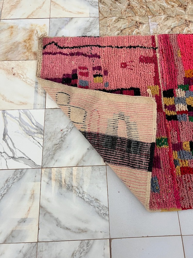 Moroccan Handwoven Rug – Custom Pink Berber Carpet | Abstract Boucherouite Area Rug | Handmade Moroccan Boho Decor | Colorful Wool Art Rug - Image 4