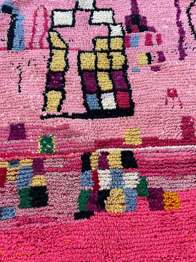 Moroccan Handwoven Rug – Custom Pink Berber Carpet | Abstract Boucherouite Area Rug | Handmade Moroccan Boho Decor | Colorful Wool Art Rug - Image 8