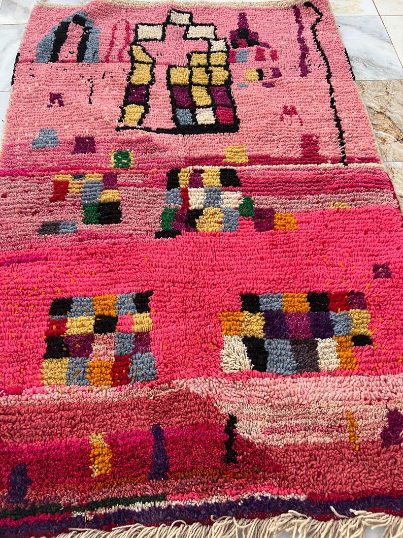 Moroccan Handwoven Rug – Custom Pink Berber Carpet | Abstract Boucherouite Area Rug | Handmade Moroccan Boho Decor | Colorful Wool Art Rug - Image 2