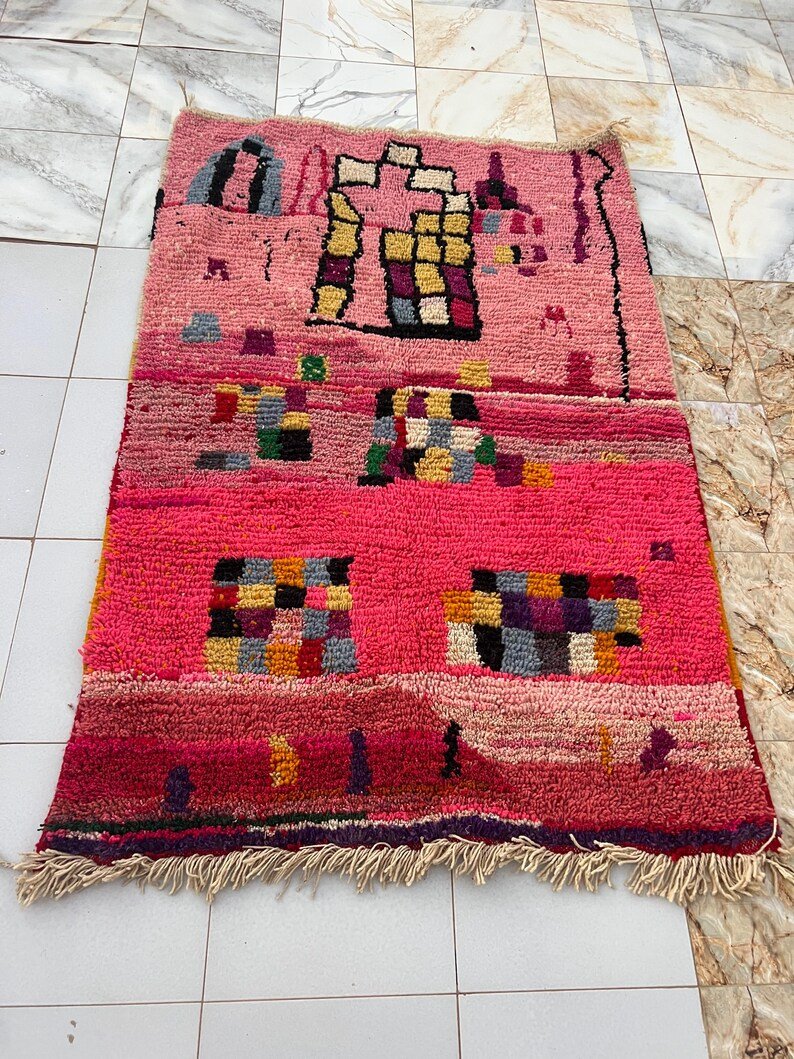 Moroccan Handwoven Rug – Custom Pink Berber Carpet | Abstract Boucherouite Area Rug | Handmade Moroccan Boho Decor | Colorful Wool Art Rug - Image 11