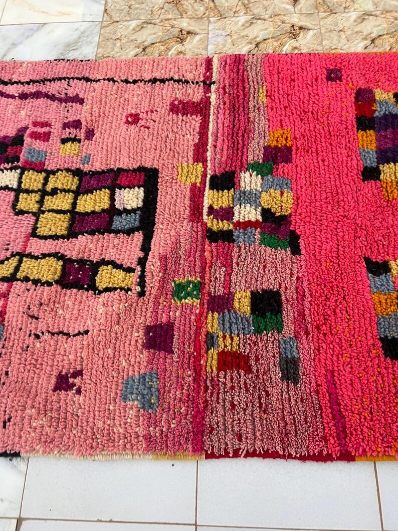 Moroccan Handwoven Rug – Custom Pink Berber Carpet | Abstract Boucherouite Area Rug | Handmade Moroccan Boho Decor | Colorful Wool Art Rug - Image 7