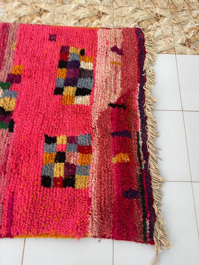 Moroccan Handwoven Rug – Custom Pink Berber Carpet | Abstract Boucherouite Area Rug | Handmade Moroccan Boho Decor | Colorful Wool Art Rug - Image 9
