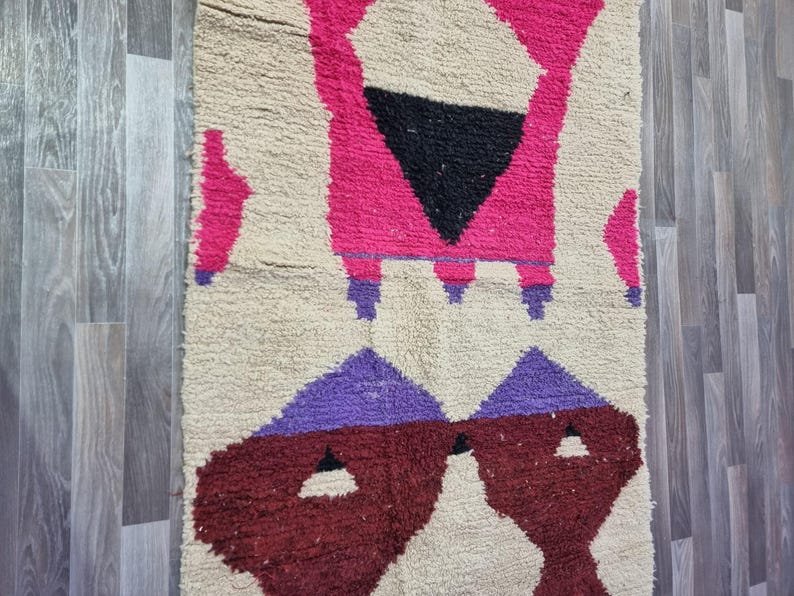 Handmade Pink Beni Ourain Carpet – Colorful Wool Rug for Living Room & Bedroom – Custom Moroccan Rug with Multicolored Azilal Design – Tapis Berbère - Image 6