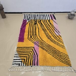 Handmade Moroccan Wool Rug - Bohemian Boujad Design - Custom Sizes & Fringe Options - Authentic Beni Ourain Wool Rug, Vibrant Moroccan Decor