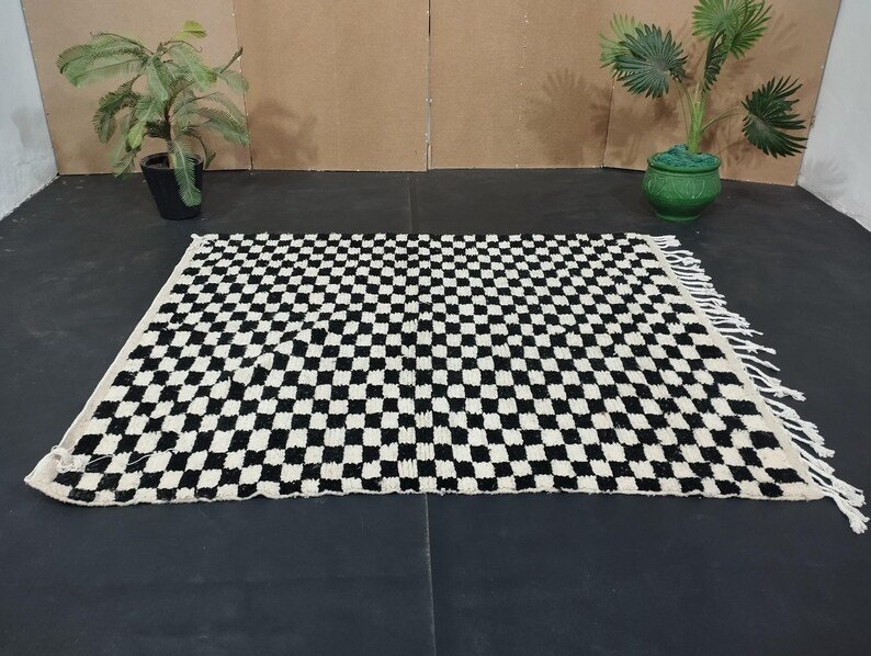 Black and White Checkered Beni Ourain Rug-Hand-Knotted Moroccan Wool-Custom Large Moroccan Rug – Handmade Berber Carpet – Made in Morocco - Image 3