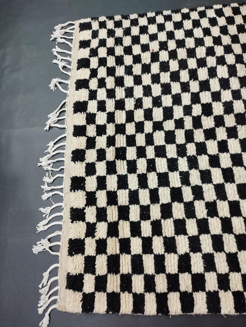Black and White Checkered Beni Ourain Rug-Hand-Knotted Moroccan Wool-Custom Large Moroccan Rug – Handmade Berber Carpet – Made in Morocco - Image 6