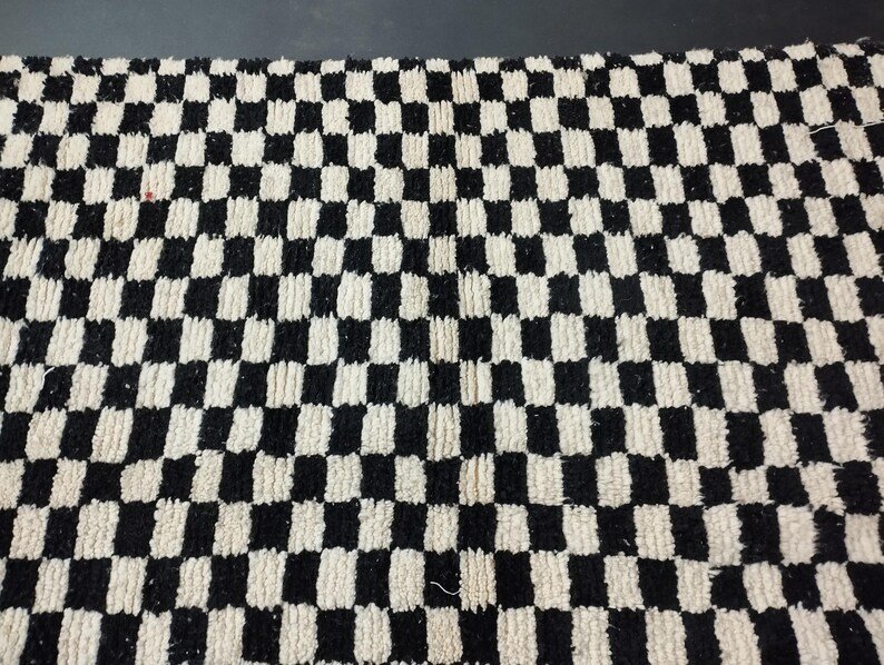 Black and White Checkered Beni Ourain Rug-Hand-Knotted Moroccan Wool-Custom Large Moroccan Rug – Handmade Berber Carpet – Made in Morocco - Image 5