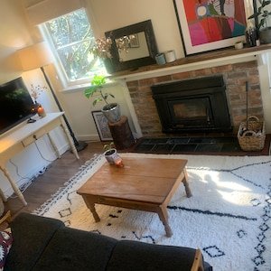 Moroccan Beni Ourain Rug – Ivory Wool with Blue Geometric Lines, Handmade Berber Area Rug - Image 4