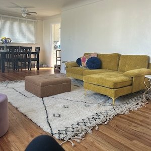 Moroccan Beni Ourain Rug – Ivory Wool with Blue Geometric Lines, Handmade Berber Area Rug - Image 6