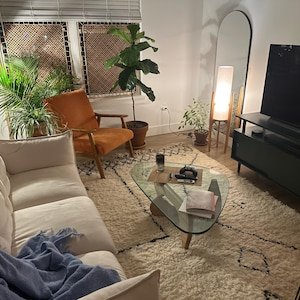 Moroccan Beni Ourain Rug – Ivory Wool with Blue Geometric Lines, Handmade Berber Area Rug - Image 10