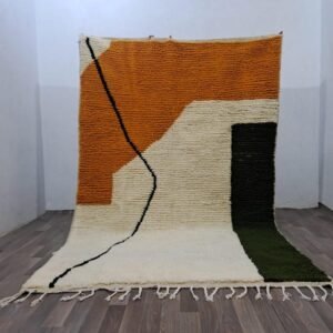 Modern Moroccan Berber Rug – Handmade Wool Area Rug with Abstract Color Blocks in Ivory, Terracotta and Olive