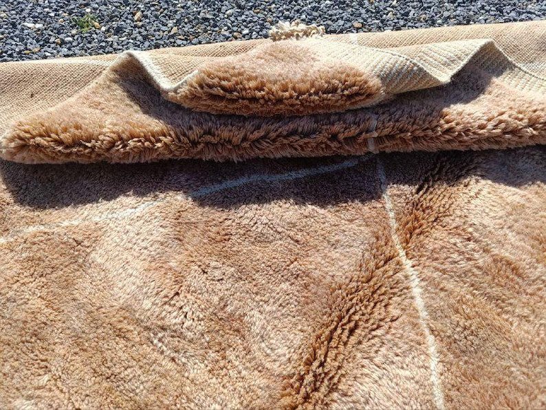 Handmade Beni Ourain Moroccan Rug – Sand Beige Wool Area Rug with Ivory Diamond Lines - Image 3