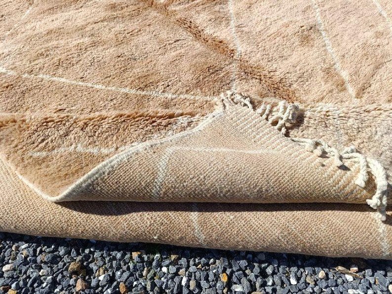 Handmade Beni Ourain Moroccan Rug – Sand Beige Wool Area Rug with Ivory Diamond Lines - Image 6