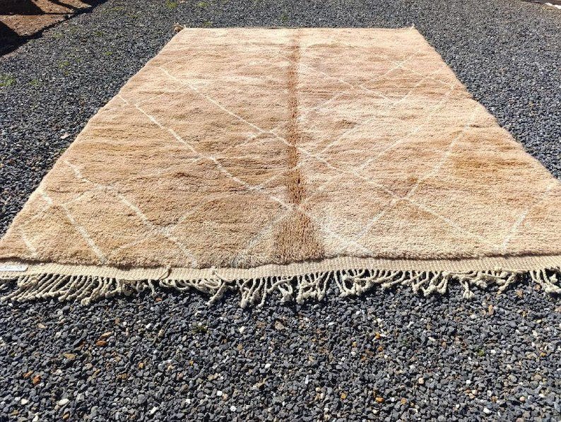 Handmade Beni Ourain Moroccan Rug – Sand Beige Wool Area Rug with Ivory Diamond Lines - Image 7