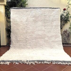 Handmade Moroccan Beni Ourain Rug – Solid Ivory Wool Area Rug, Minimalist Berber Carpet
