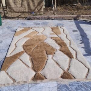 Handmade Moroccan Wool Rug – Abstract Beige & Brown Berber Area Rug with Carved Texture