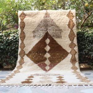 Handmade Moroccan Berber Rug – Diamond Pattern Wool Area Rug in Brown & Ivory