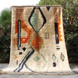 Moroccan Berber Wool Rug – Handmade Abstract Area Rug with Tribal Symbols in Ivory, Terracotta and Sage Green