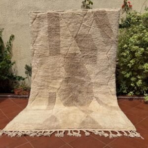 Handmade Moroccan Beni Ourain Rug – Natural Beige Wool Area Rug with Subtle Geometric Texture