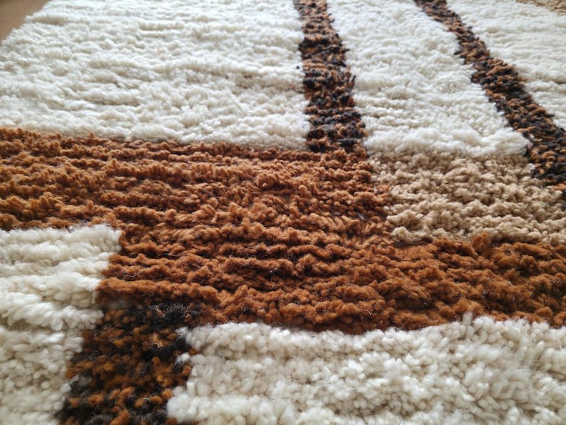 Handmade Moroccan Berber Rug – Modern Geometric Wool Area Rug in Cream and Brown - Image 2