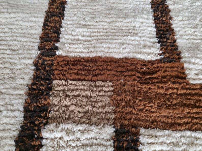Handmade Moroccan Berber Rug – Modern Geometric Wool Area Rug in Cream and Brown - Image 3