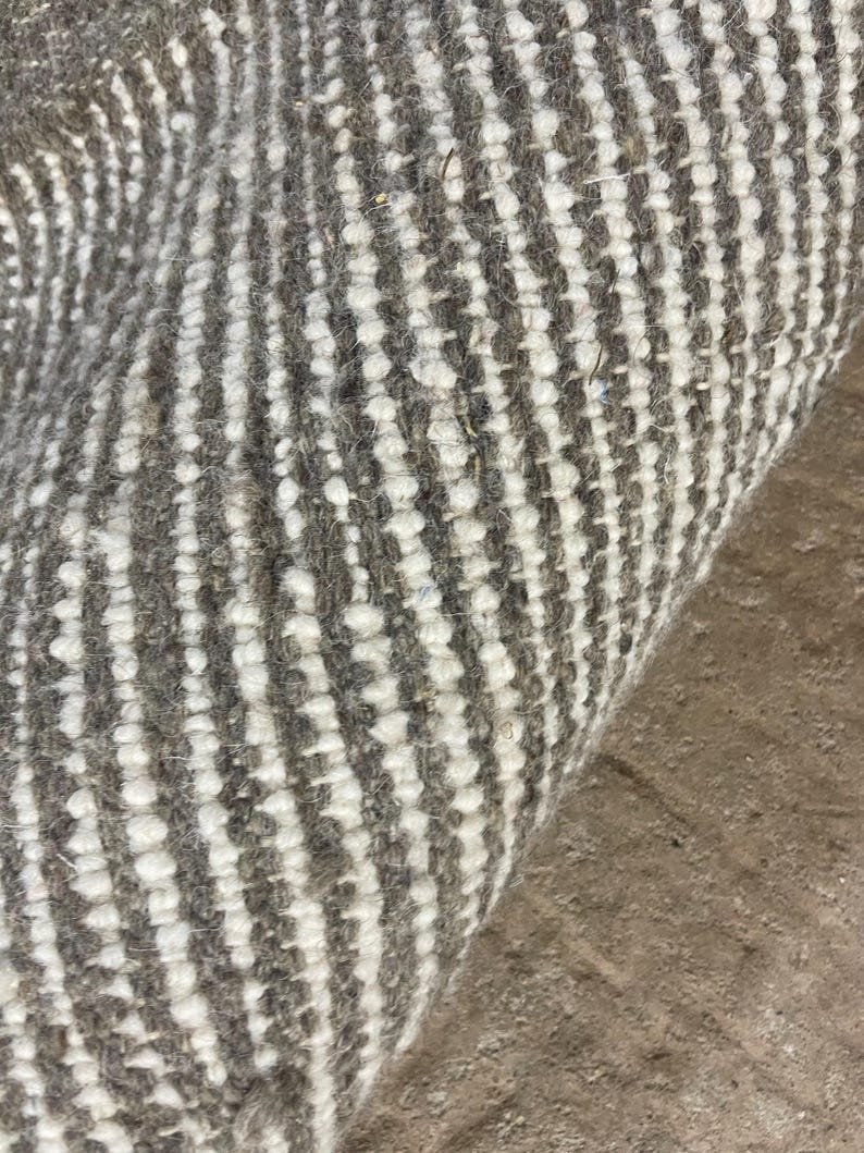 Minimalist Moroccan Beni Ourain Rug – Handmade Ivory Wool Rug with Black Lines - Image 8